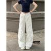 Plus Size American High Street White Cargo Jeans Women Summer High Waist Straight Loose Drape Mop Wide Leg Pants