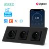 BSEED French Zigbee Socket Wall Smart Sockets Power Monitor Function Tuya Smart Life Google Alexa Voice Control Glass Panel 16A