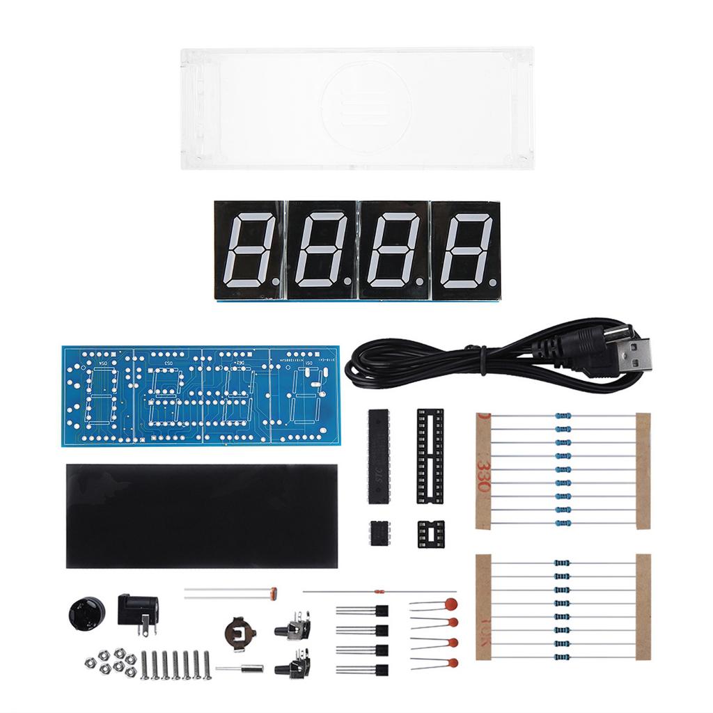 4 digit DIY Digital LED Clock Kit Auto Display Time Temperature Electronic DIY Kit Clock