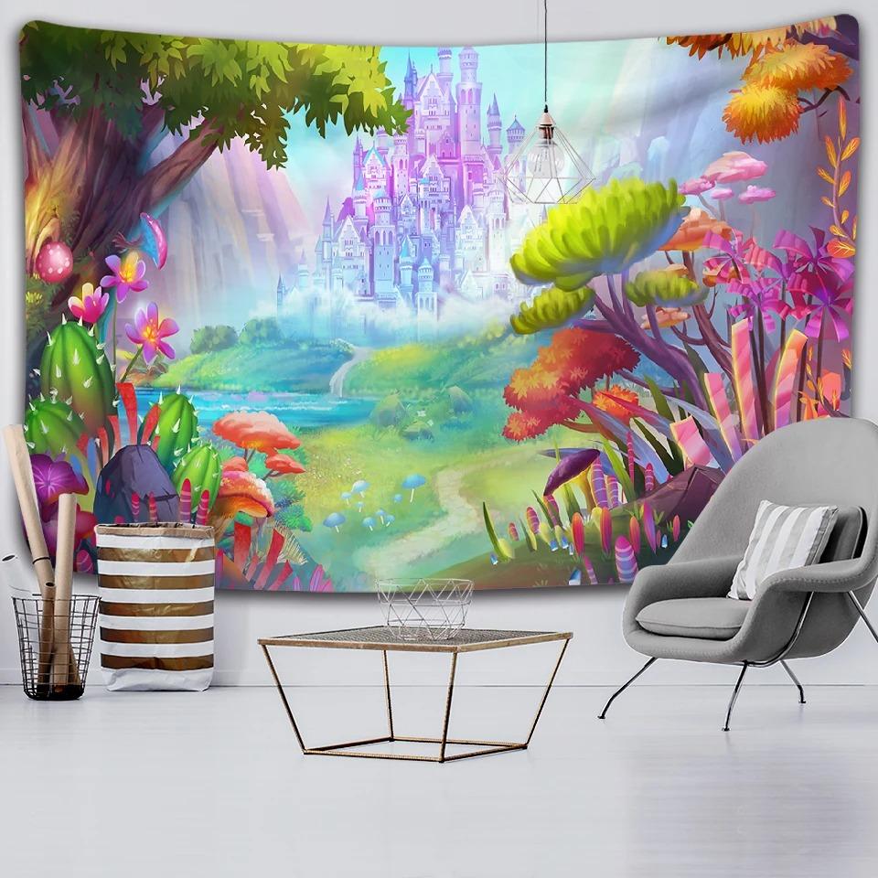Forest Mushroom Cabin Wall Hanging Home Wall Decoration Tapestry Office Living Room Tapestry