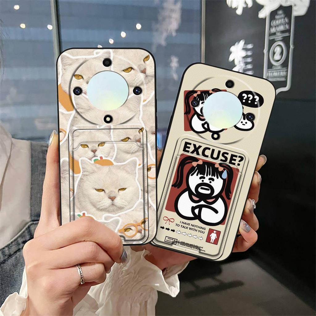 Противоударная задняя крышка Чехол для телефона для Honor X9a 5G/Magic5 Lite Слот для карт Грязеотталкивающий Защитный силиконовый Кармашек для карт Милый