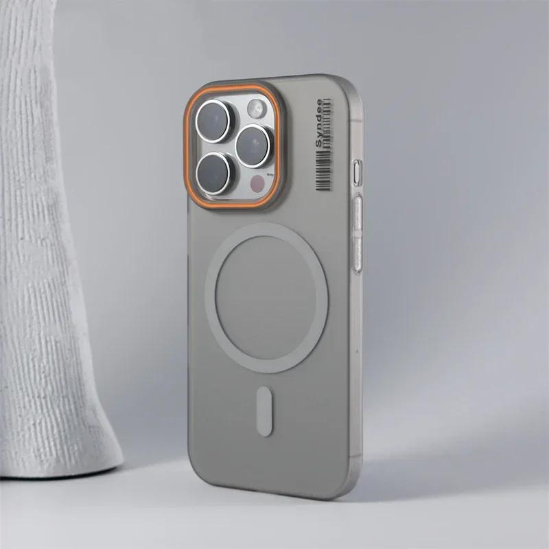 Ультратонкий Матовый Штрих-код Беспроводная Зарядка Для Чехла MagSafe для iPhone 17 16 14 15 13 12 Pro Max Полупрозрачная Жесткая PC Крышка