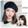 WTB Synthetic Hat Wig Female Autumn and Winter Button Woolen Short Straight Clavicle Beret Temperament Joker Wig