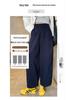 Dark Blue Korean-Style High-Waisted Wide-Leg Pants for Women - Plus Size, Slimming, Casual, 100% Cotton, Autumn Suitable.