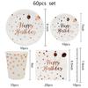 60PCS Rose Gold Birthday Party Decorations Rose Gold Birthday Plates and Napkins Party Supplies Serve 10 Guests, Pink/White Birthday Supplies