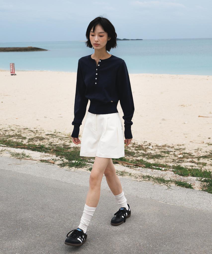 DEHEVE Summer Henley Neck Knit [Navy]