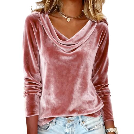 Женские топы с отложным воротником, длинным рукавом, из бархатистой ткани, однотонные, пуловеры, из золотого бархата, повседневная блузка для офиса, свиданий