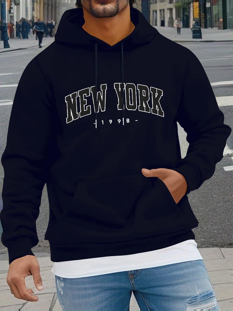 Винтажная изогнутая серая мужская толстовка NEW YORK 1998 с принтом букв, спортивная толстовка в стиле хип-хоп, свободная, с карманом, уличная