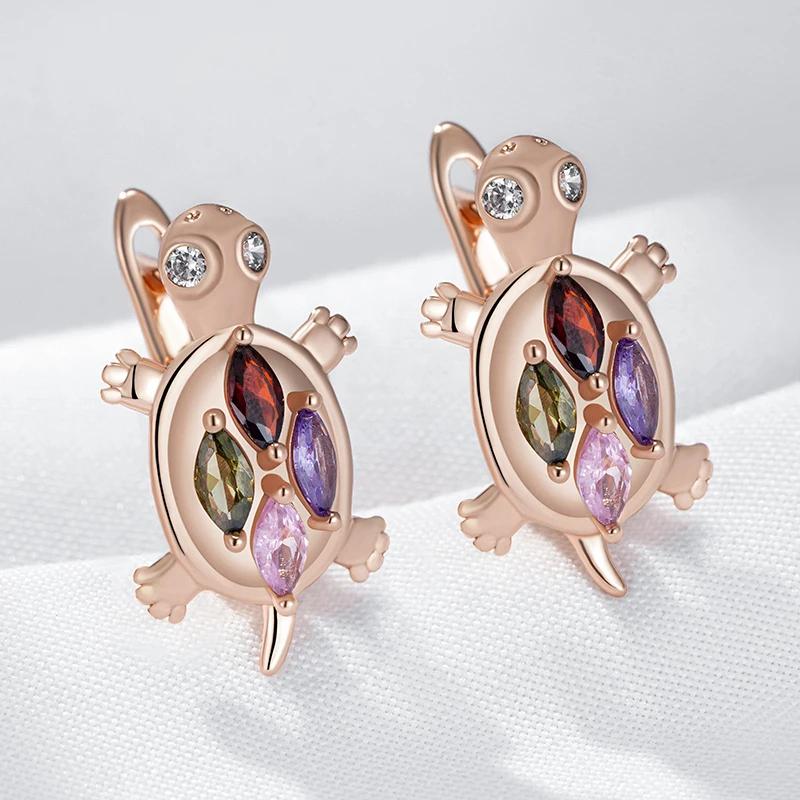 Четырехцветный циркон милые серьги в виде черепахи в виде животных модные женские повседневные аксессуары для девочек ювелирные изделия для вечеринок