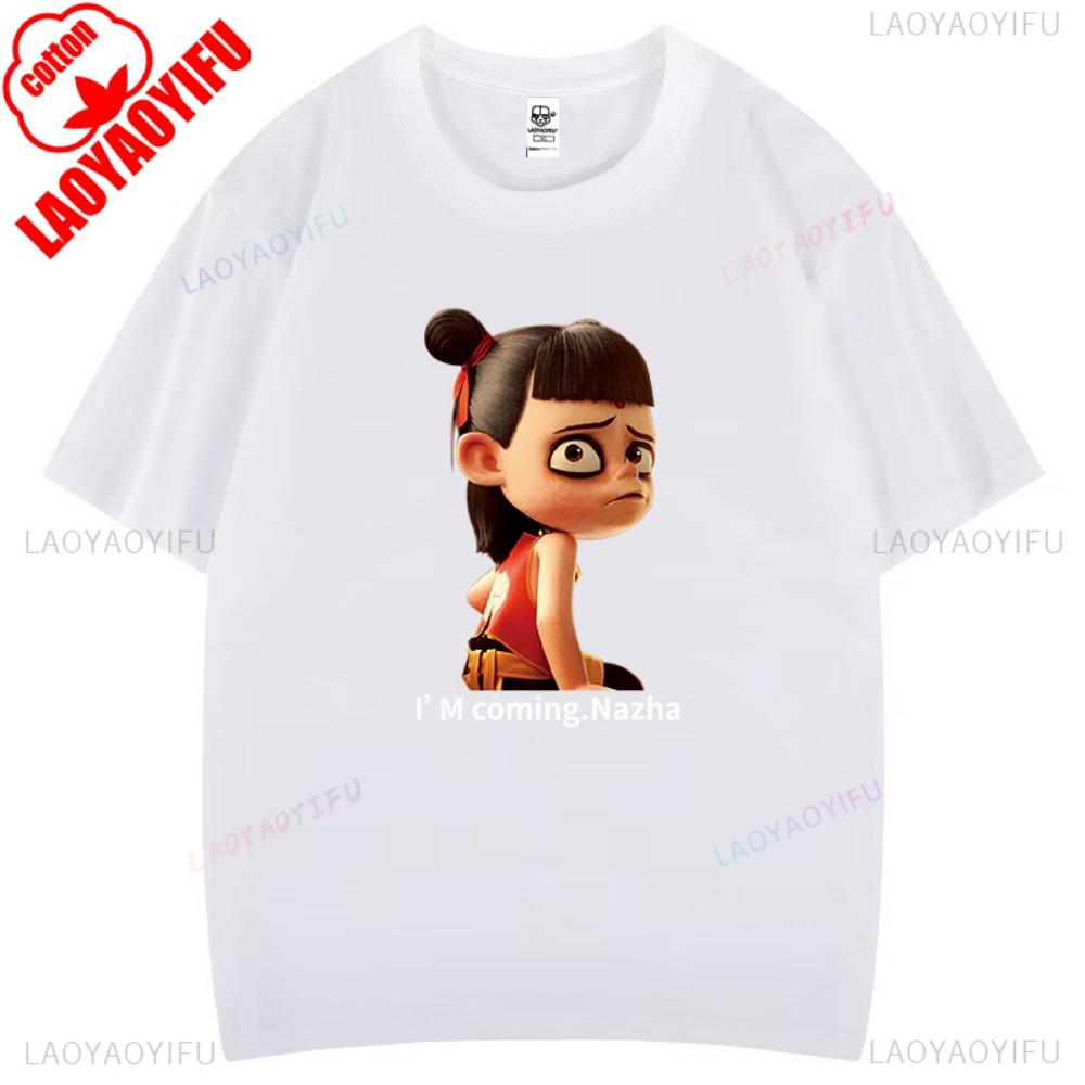 Футболка с рисунком Nezha Cartoon для мужчин и женщин, забавная одежда, футболка Harajuku из высококачественного хлопка с короткими рукавами