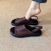 Cowhide Version Retro Open-toed One-word Sandals Women's Summer Wear Versatile Vacation Beach Shoes Flat Roman Cool Slippers