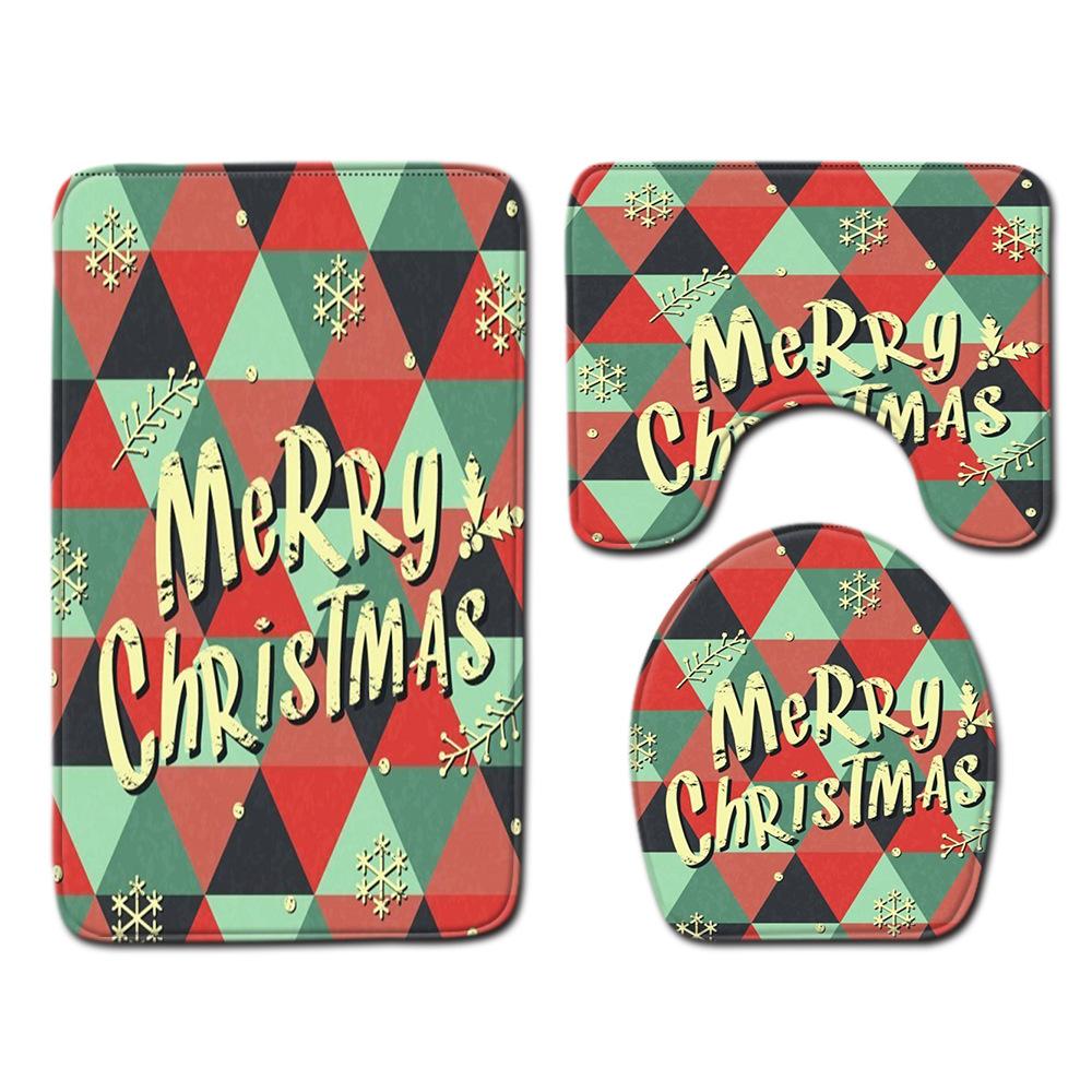 Christmas Home Door Mat Bathroom Shower Curtain Floor Mat Combination Four-Piece Set Bedroom Living Room Carpet