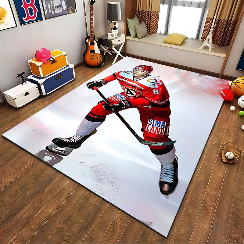 Hockey Player Red Uniform Carpet suitable as a non-slip mat for the living room or bedroom sofa