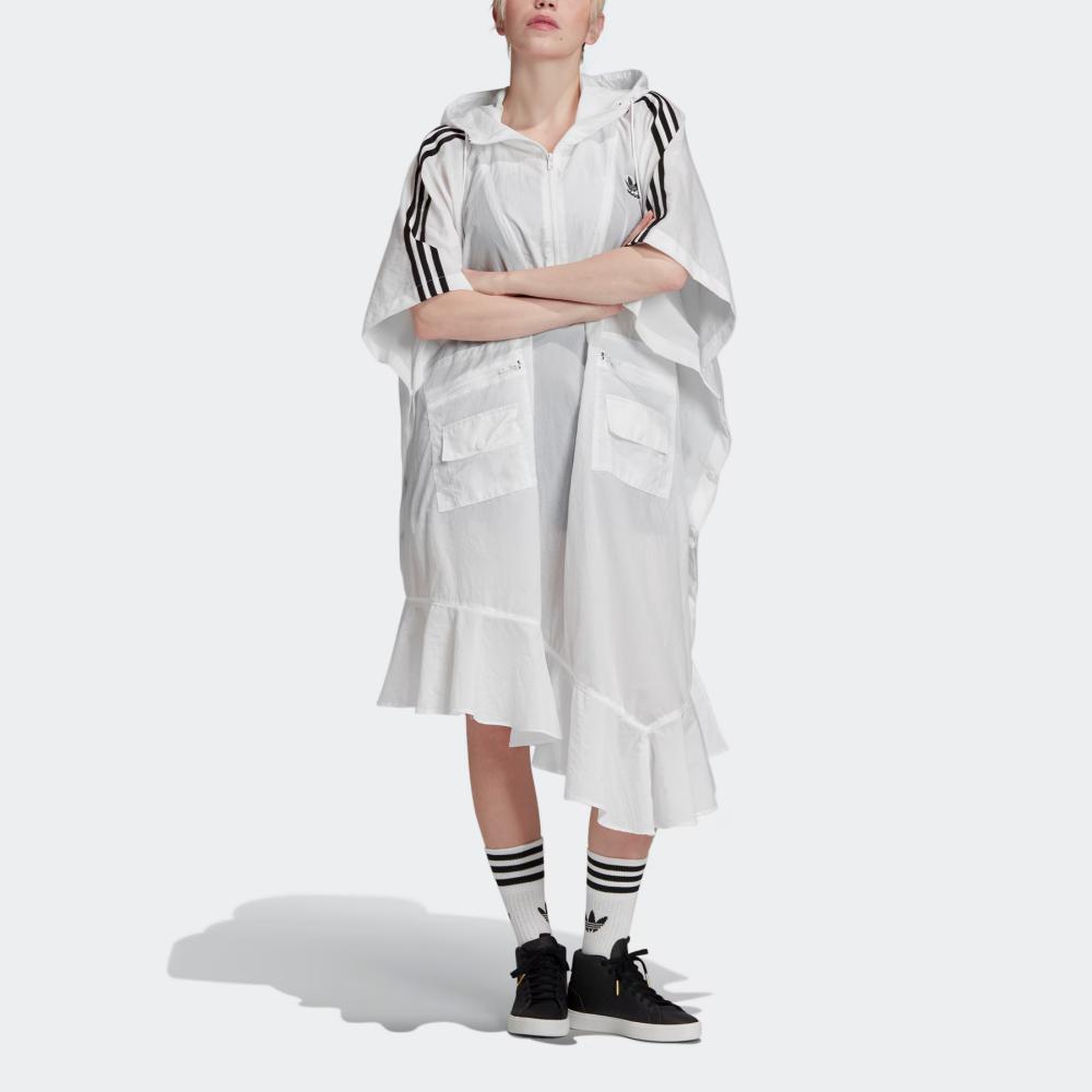Adidas Originals J Koo Hooded Striped Long Cape Women Outerwear White FT9871