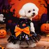 Sleeveless Dog Dress Halloween Tulle with Bow, Skull Print Pet Outfit, Daily Wear Costume Girl Party for Small Dogs Cats Lightweight Clothes
