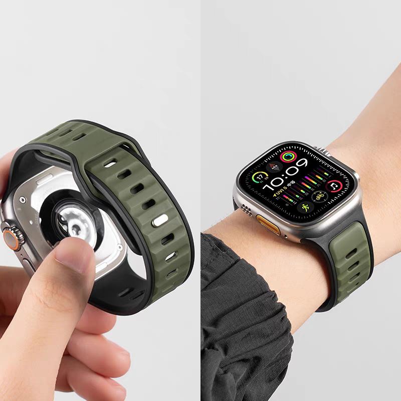 Спортивный двухцветный силиконовый ремешок для Apple Watch Band Ultra 2 49 мм 46 мм 42 44 45 мм браслет для Iwatch Series 10 9 8 7 6 SE 5 4 3