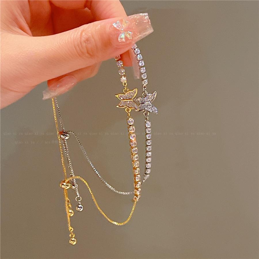 Роскошный браслет-бабочка с цирконием, золотая цепочка, выдвижной браслет для женщин, ювелирные аксессуары
