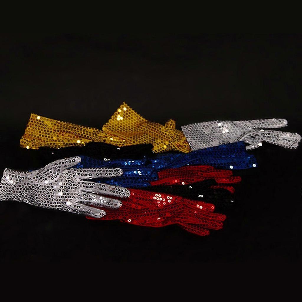Internet Celebrity Gloves Fashion Stage Performance Sequins Short Glove Black Silver Red Yellow Blue Shinning Mittens Red