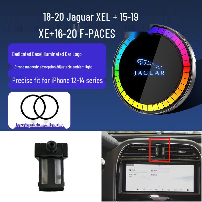 Jaguar Wireless Magnetic Phone Holder & Fast Charger with LED Ambient Light, Compatible with Apple