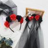 Black Halloween Headband Gothic Cosplay Headdress Funny Rose Skull Hair Band  Girl
