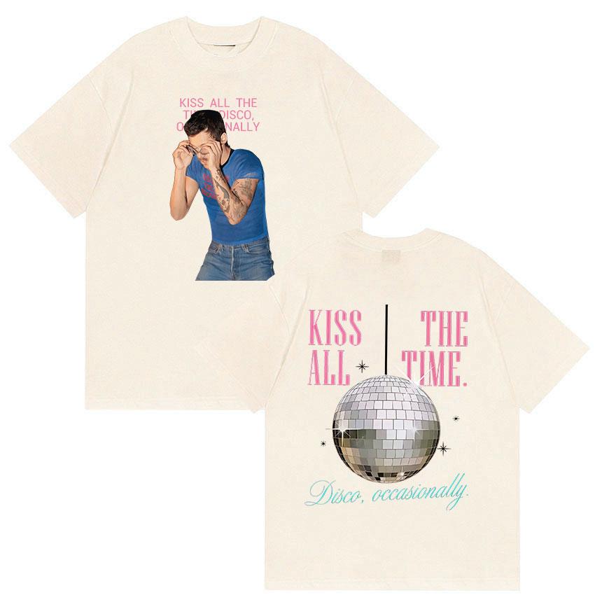 Мужская винтажная хлопковая футболка унисекс Harry Styles Kiss All The Time Tour Y2K с коротким рукавом