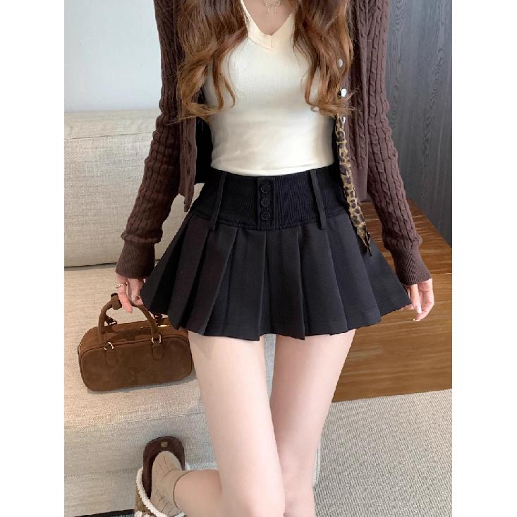 Vintage Patchwork Pleated Slim A-Line Skirt Women 2025 Spring New Korean High Waist Contrast Color Plaid Casual Mini Skirt
