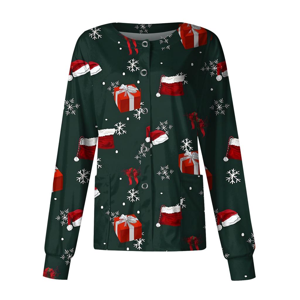 Женская повседневная модная однобортная куртка с длинным рукавом и стоячими лацканами с рождественским принтом, защитная рабочая куртка