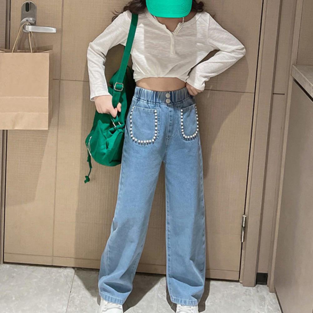 Джинсы для девочек, брюки, широкие джинсовые детские брюки для маленьких девочек