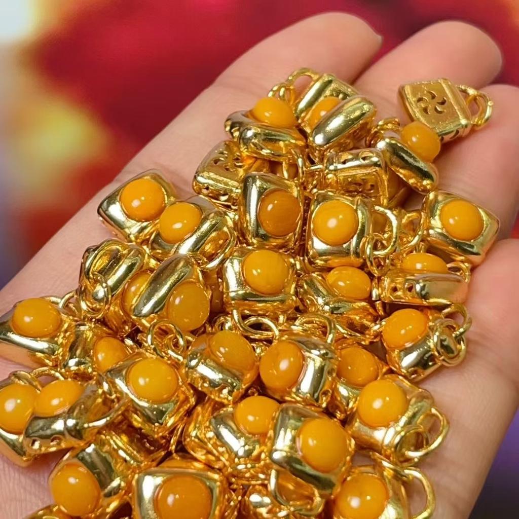 5Pcs, Aura Healing Gemstone Pendant with Golden Accents, Stylish Handmade Lock Shape Charms for Jewelry Making DIY Necklace Materials 9×10mm