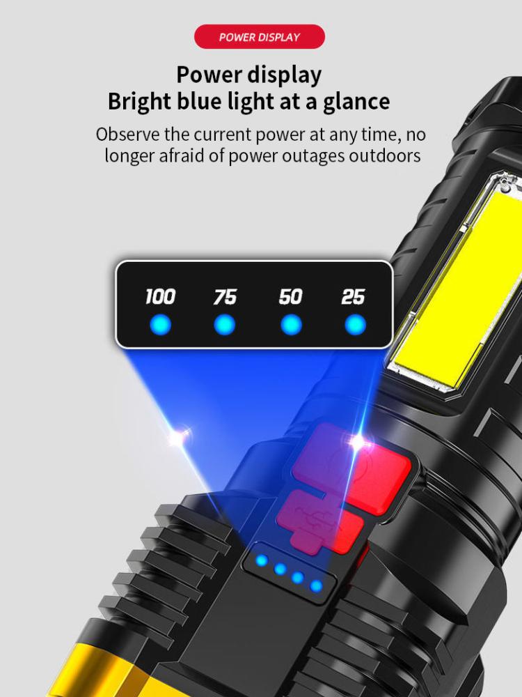 5 LED Flashlight High Power Rechargeable Waterproof Led Long-range Spotlight Battery Display COB Light Outdoor Multi-function