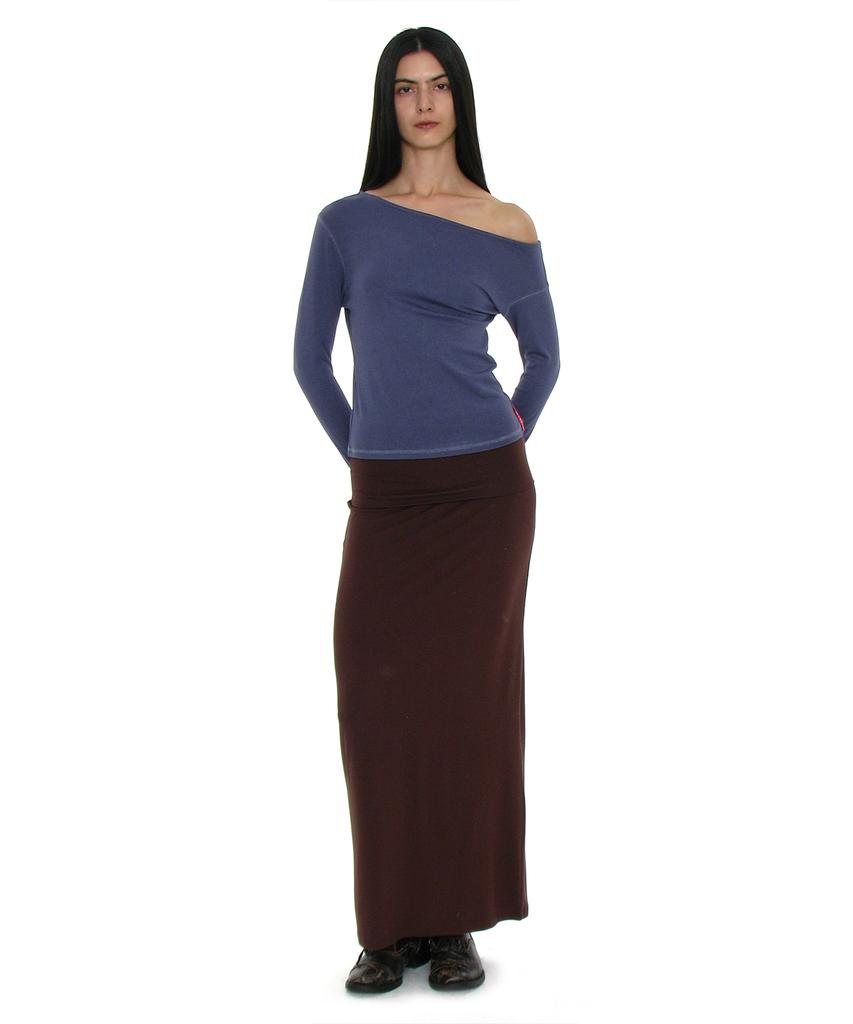 Partimento Woman Pwc Folding Waist Jersey Maxi Skirt_Dark Brown