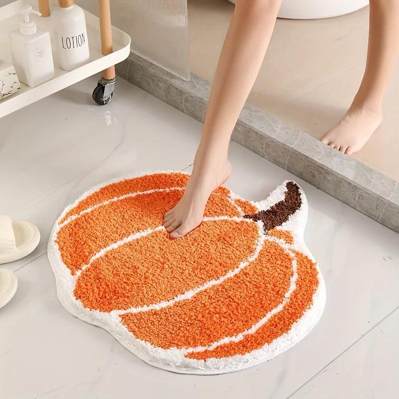 Halloween Pumpkin Bath Mat Non Slip Machine Washable Knitted Polyester Fiber TPR Absorbent Soft Home Furnishings