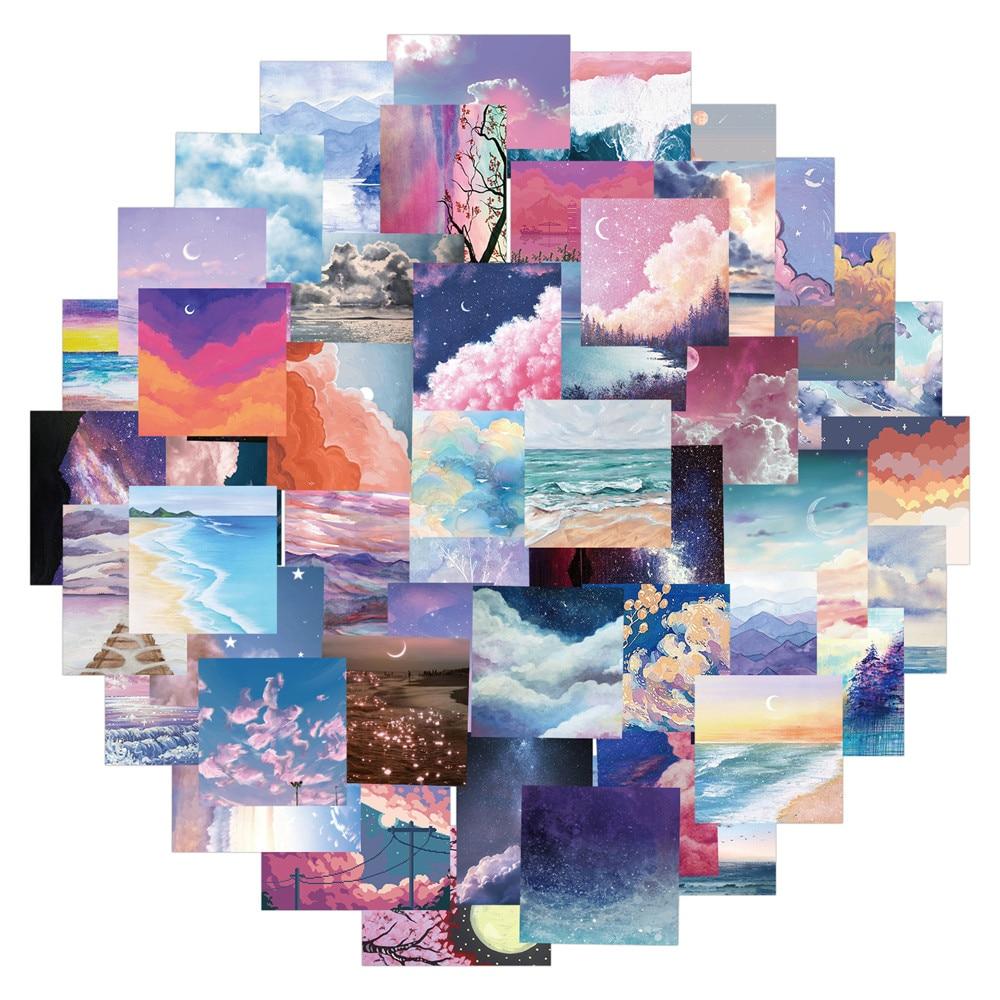 50pcs INS Landscape Oil Painting Stickers Vsco Vinyl Aesthetic Stickers for Water Bottles Waterproof Sticker for Kids Girl