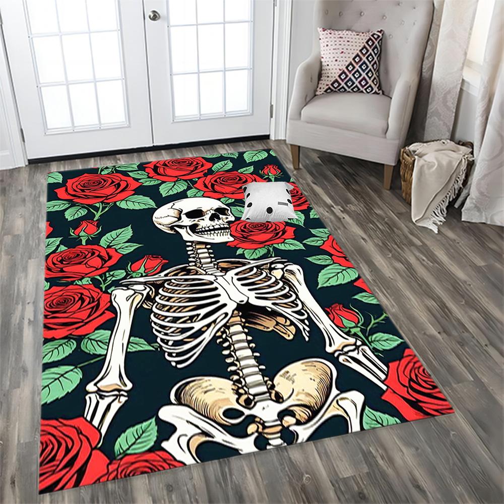 Sugar Skull With Flowers for Living Room rug, BedRoom rug, Study Room rug, Hallway Decoration, Perfect for Home Decoration or Holiday Gifts