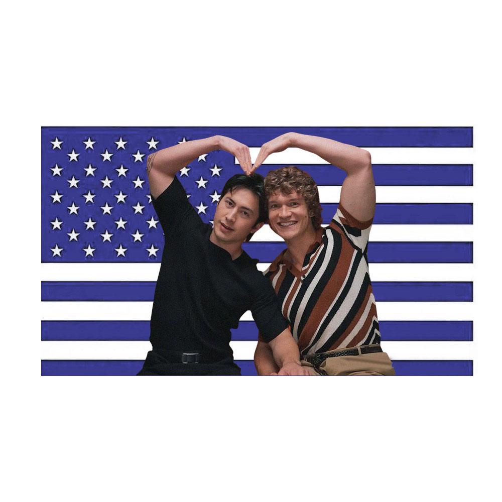Viral Fandom Pink Flag Tapestry Trendy Pop Culture Print Polyester Wall Hanging for Bedroom Heart Hands and Pink American Flag