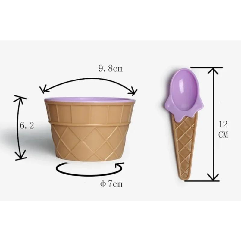 Ice Cream Bowl Set Double Layer Plastic Cup Creative Mixing Bowl Ice Cream Cone Shape DIY Ice Cream Tools Icecream Bowl Spoon