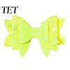 Kids Hair Styling Tools Double Layered Glitter Bow Clip for Girls, Artificial Leather Barrettes, Sparkly Clips Non Slip Accessories Children