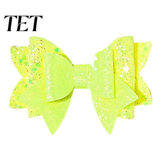 Kids Hair Styling Tools Double Layered Glitter Bow Clip for Girls, Artificial Leather Barrettes, Sparkly Clips Non Slip Accessories Children