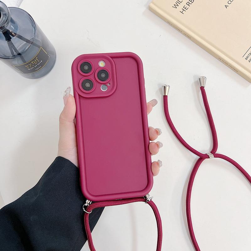 Однотонный силиконовый чехол для iPhone 16 15 Pro Max 14 13 12 11, противоударный чехол через плечо