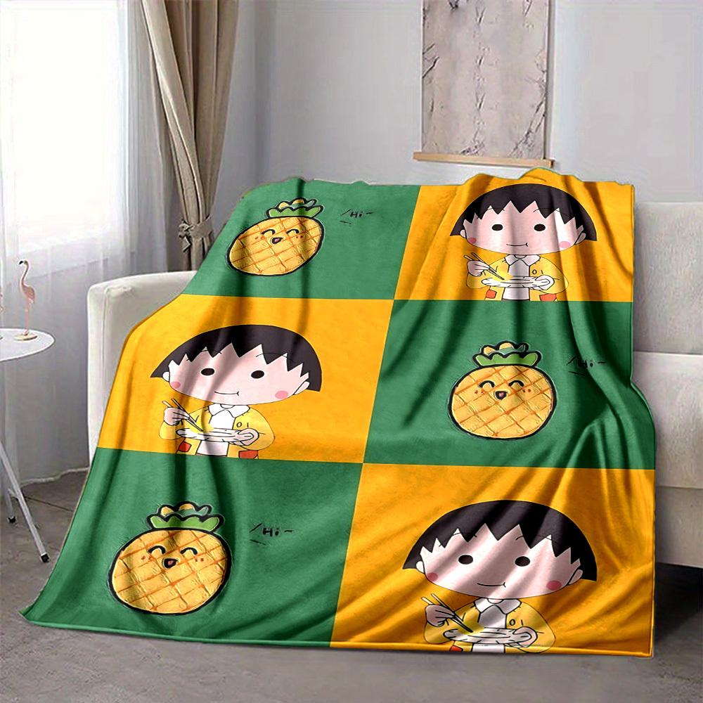 1pc Chibi Maruko Chan Cozy Print Blanket Lightweight Warm Flannel Throw Blanket For Sofa, Bed, Living Room