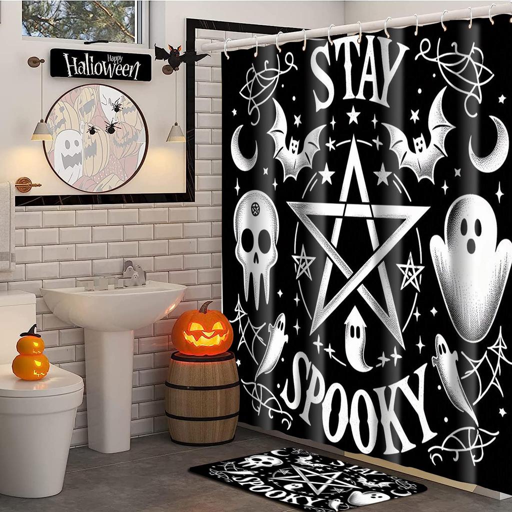 Хэллоуинский узор с черепами Занавеска для душа для ванной с 12 крючками Домашний декор и аксессуары для ванной