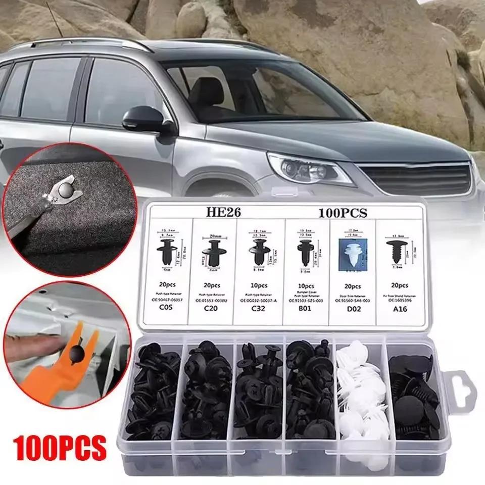 100pcs Auto Fastener Clip Car Fender Push Retainer Pin Rivet Bumper for Door Trim Panel Retainer Black White for All Car