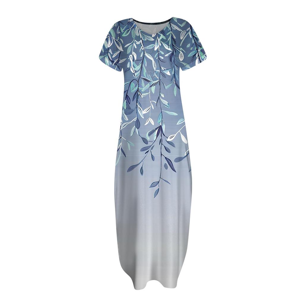 Женские летние повседневные свободные пляжные макси длинные платья с V-образным вырезом и короткими рукавами, модные наряды