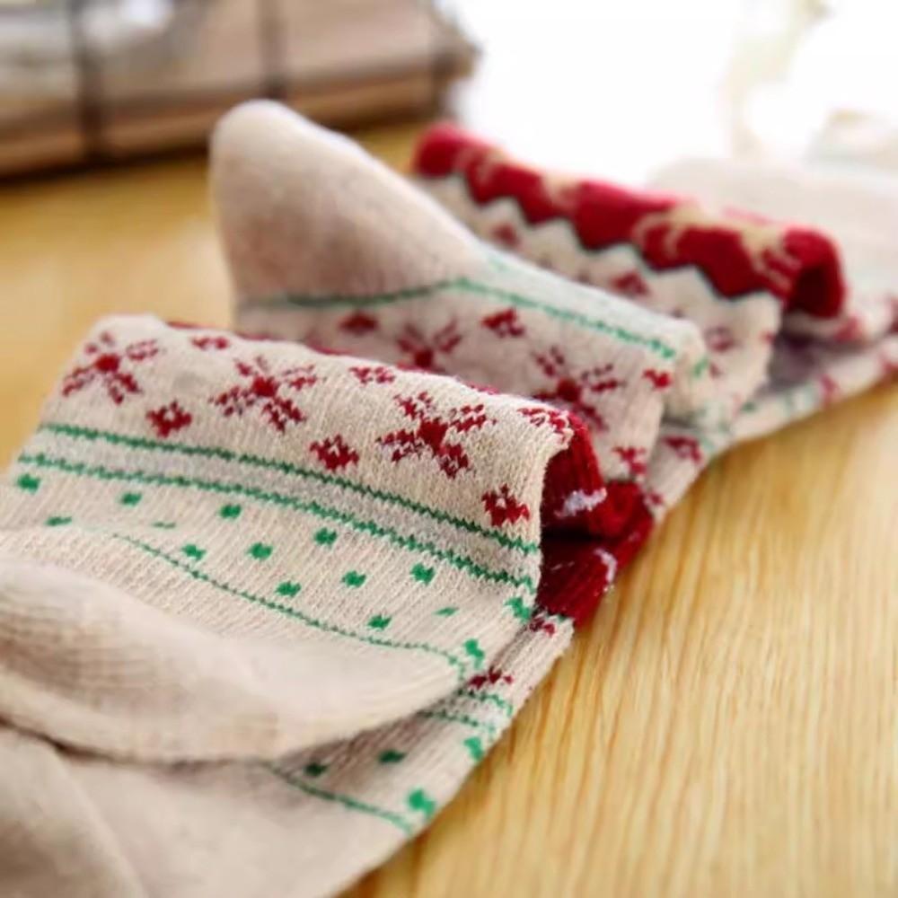 5pairs Wool Deer Knit Winter Socks Thickened Warm Mid-Calf Socks Christmas Reindeer Socks Autumn