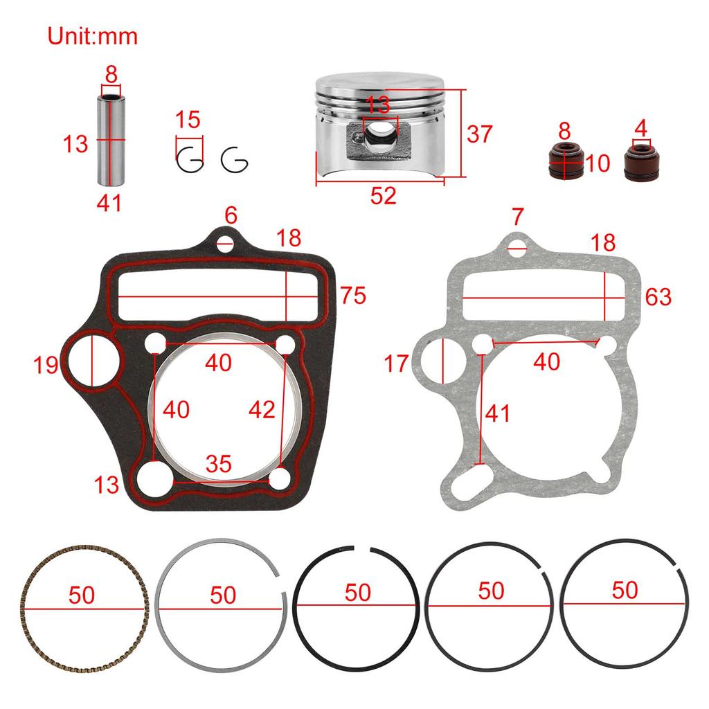52.4mm Engine Cylinder Piston Rebuild Kit for Chinese 110cc ATV Quad Pit Dirt Bike Go Kart Taotao Sunl SSR Coolster