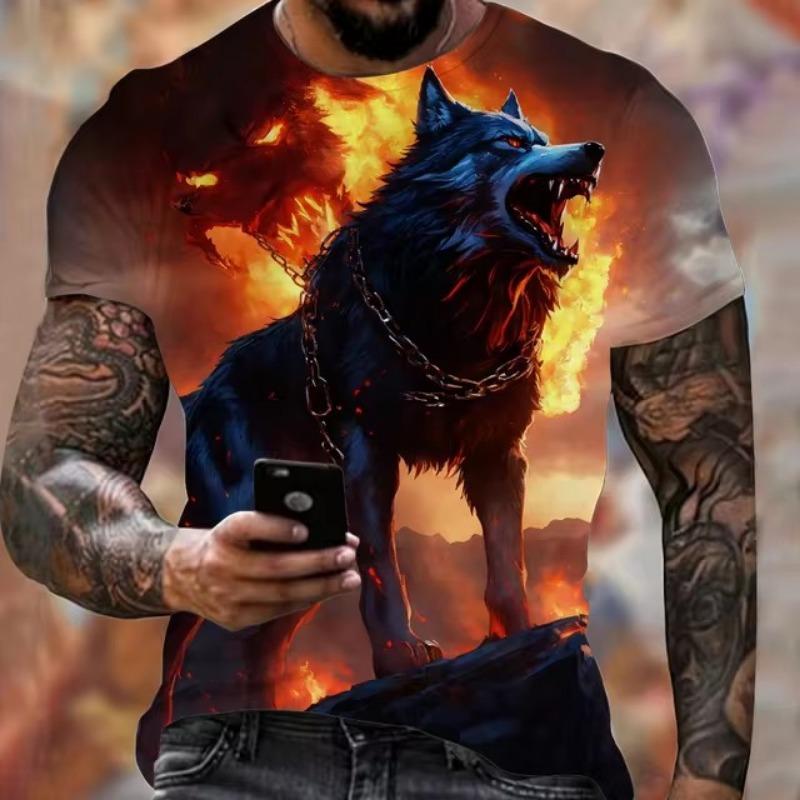 Футболка с принтом Animal Harajuku Graphic 3D, модная футболка с рисунком волка, летняя мужская одежда с коротким рукавом, дышащие футболки для фитнеса