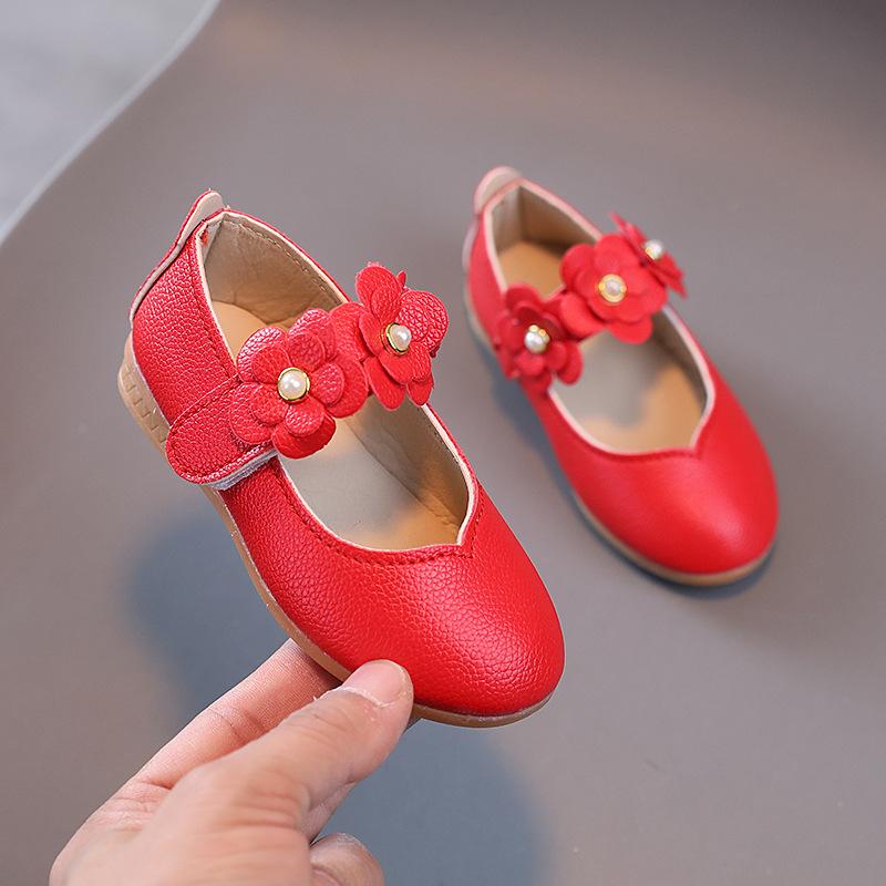 Children's Soft-Soled Floral Pumps: Spring/Fall Fashionable Princess-Style Leather Shoes for Girls