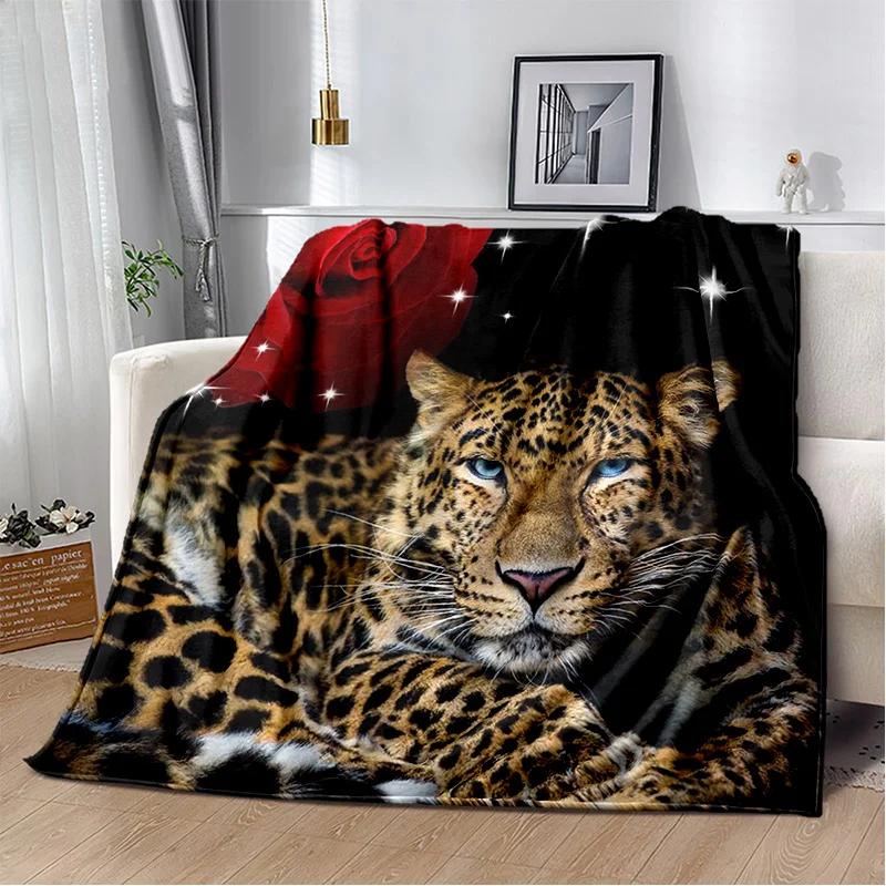 Plush Fleece Beast Animal Roses and Leopard Cheetah Throw Blanket Home Bedroom Bed Sofa Picnic Travel Cover Kid Soft Blanket