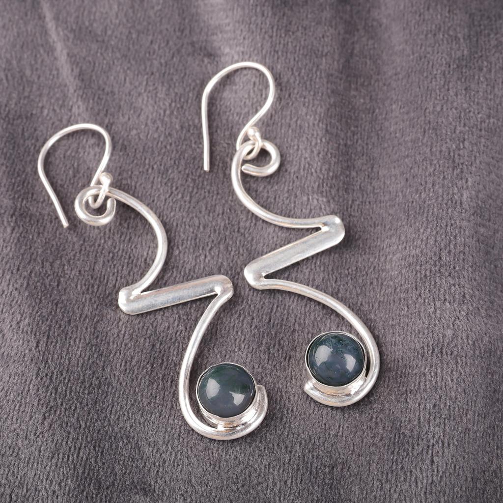 Moss Agate Gemstone Jewelry, 925 Solid Sterling Silver Earrings, Handmade Gorgeous Silver Earrings For Thanksgiving Gift