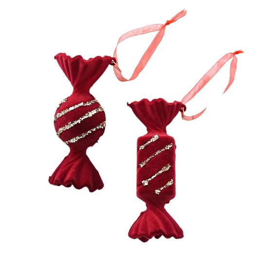 Рождественские украшения Красный Флокированный Конфетный тростник Олень Бант Снежинка Подвесное украшение для дома на елке